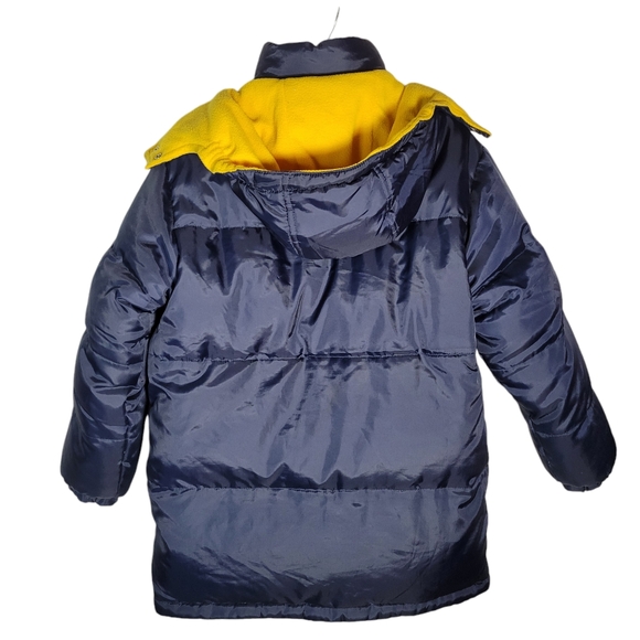 NOKI blue and yellow reversible down puffer coat with hood Size Small - Picture 4 of 16